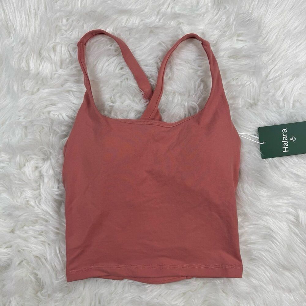 Halara Crisscross Backless Built In Bra Tank Top Blooming Dahlia Size XXS